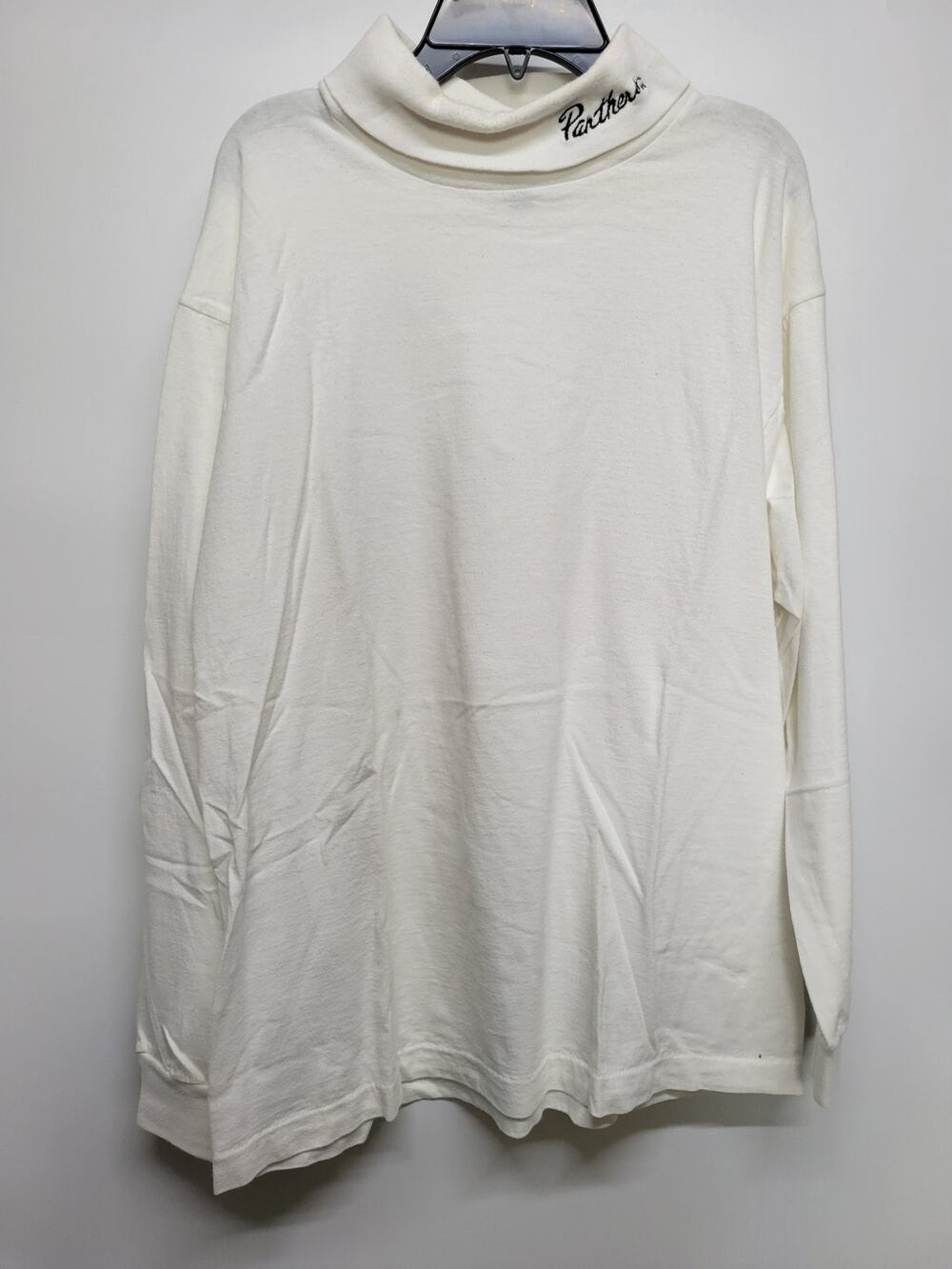 Vintage 90s Mockneck Turtleneck White Long Sleeve Men's Panthers Embroidered